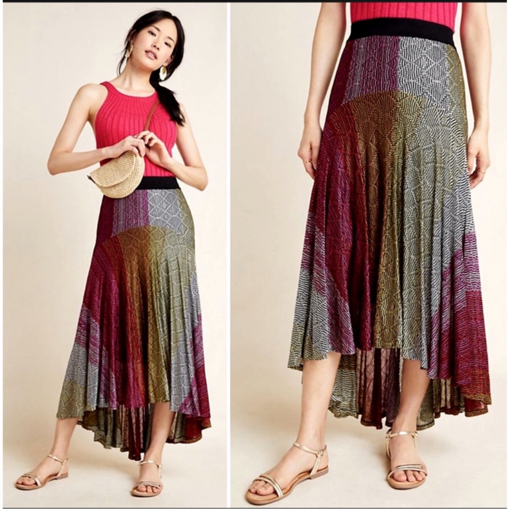 Anthropologie Cecilia Prado Sweater High Low Abstract Multicolor Printed Skirt